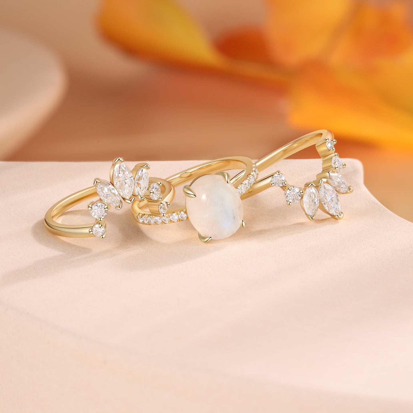 K Gold Natural Moonstone Ring