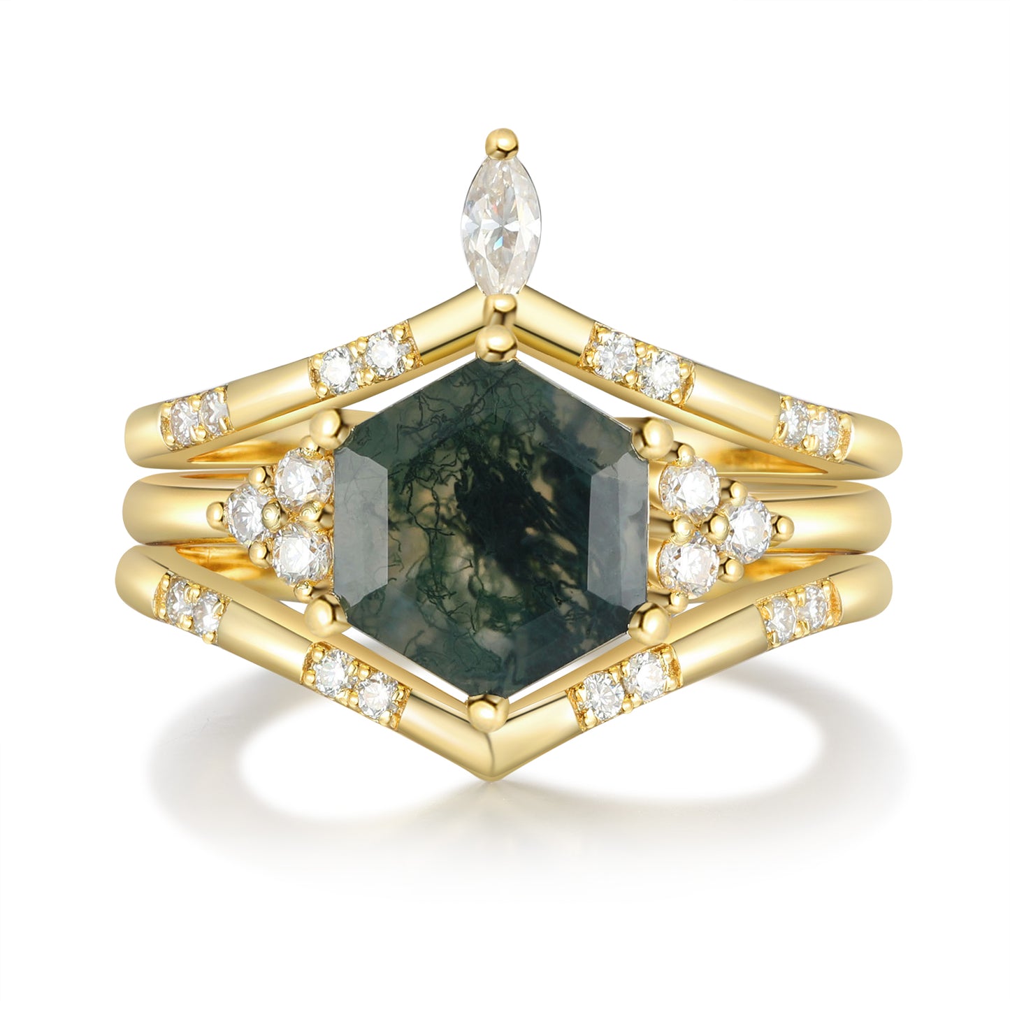 K Gold Natural Moss Agate Ring