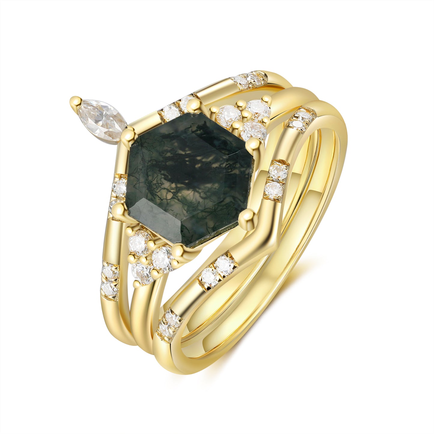 K Gold Natural Moss Agate Ring