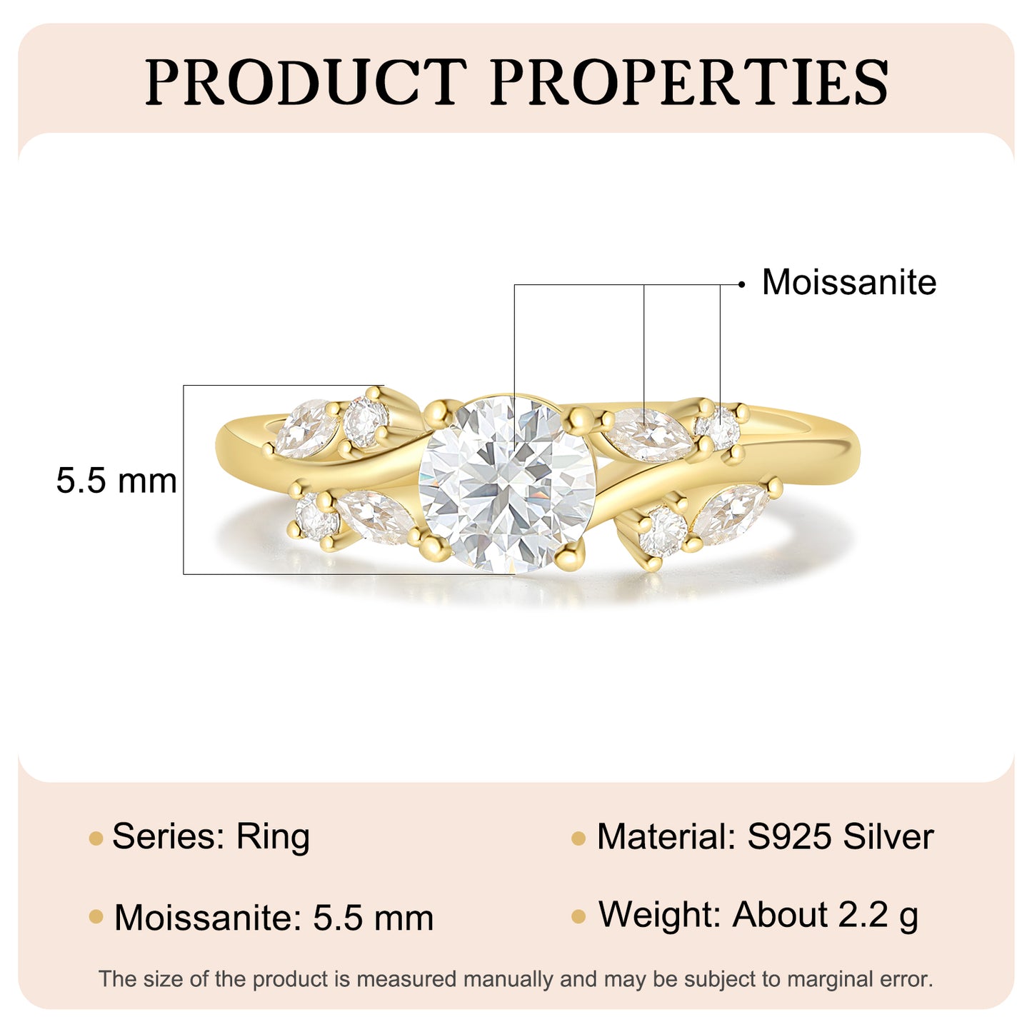 K Gold Natural Moissanite Ring