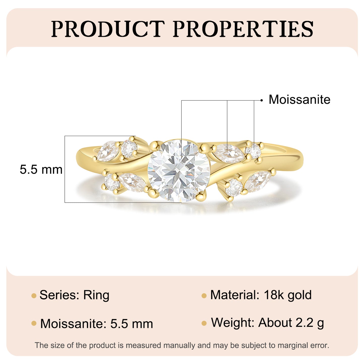 K Gold Natural Moissanite Ring