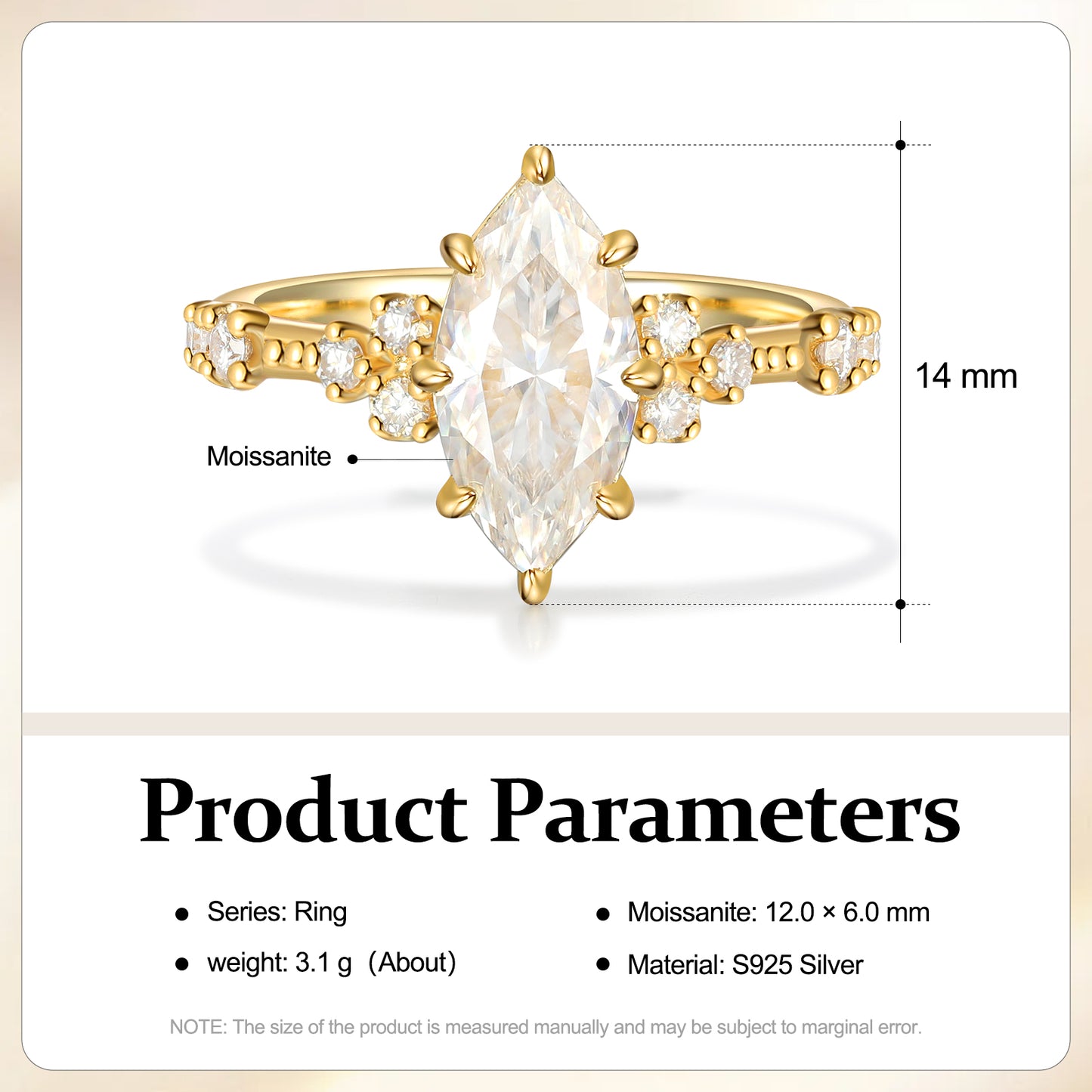 K Gold Natural Moissanite Ring