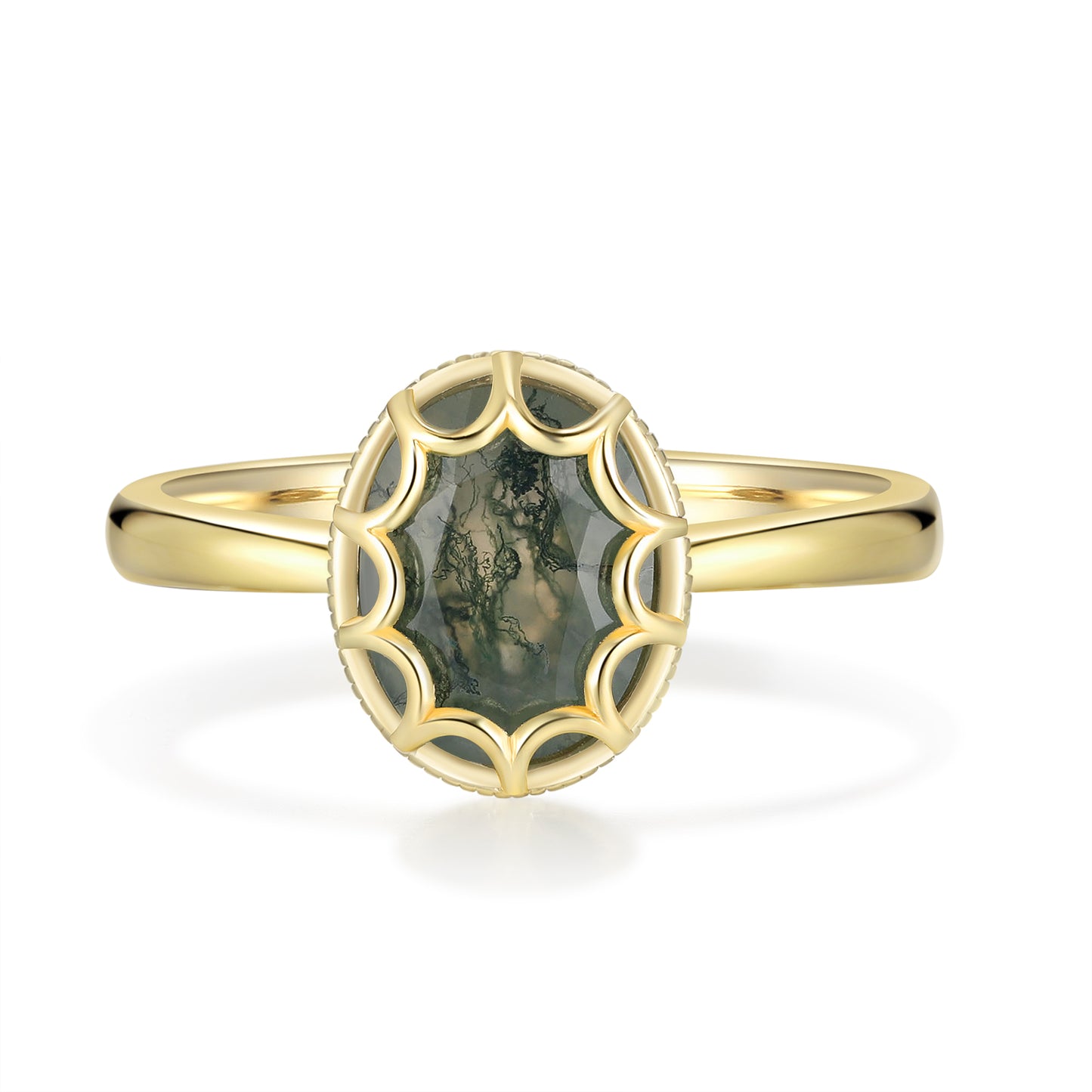 K Gold Natural Moss Agate Ring