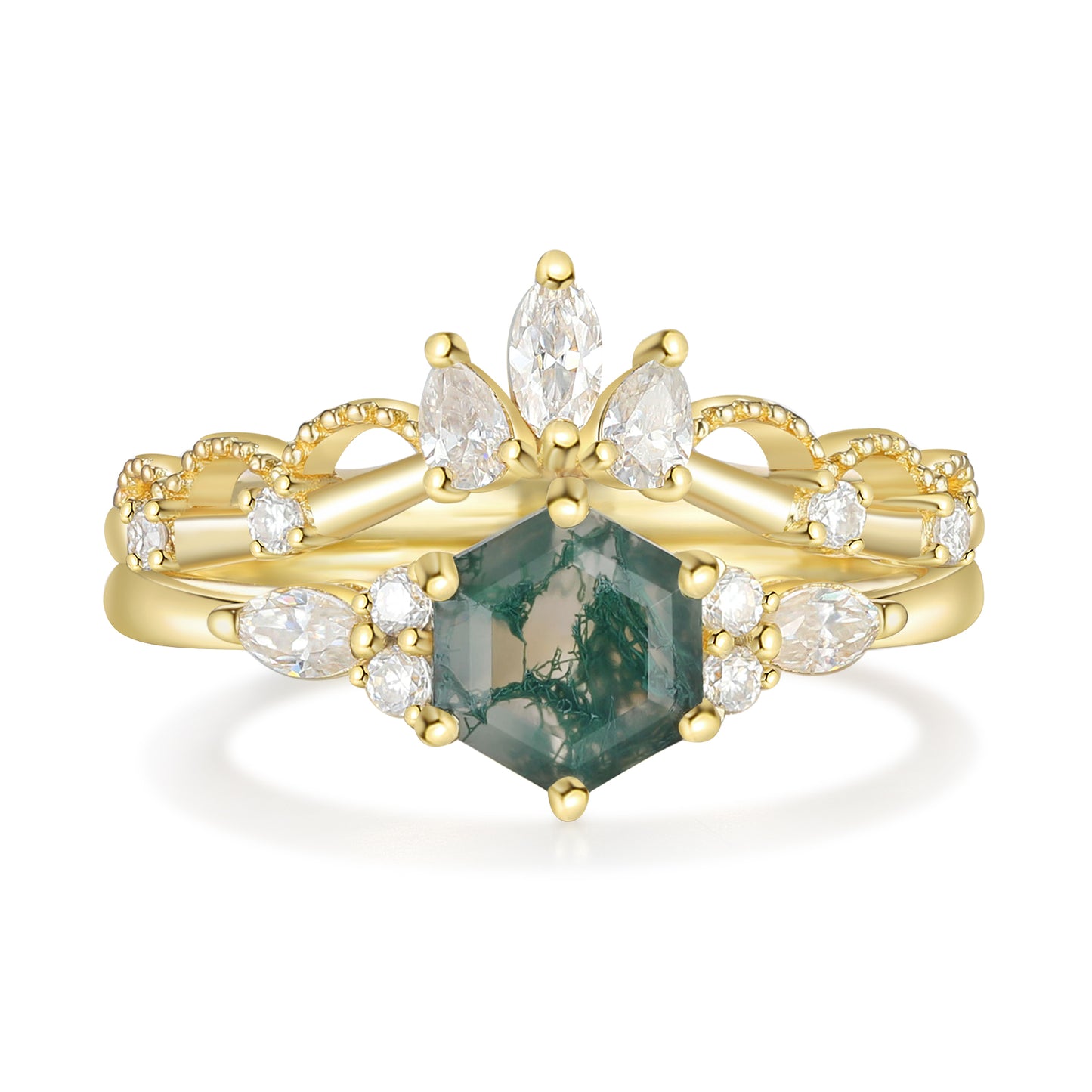 K Gold Natural Moss Agate Ring