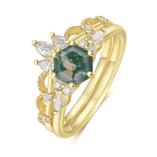 K Gold Natural Moss Agate Ring