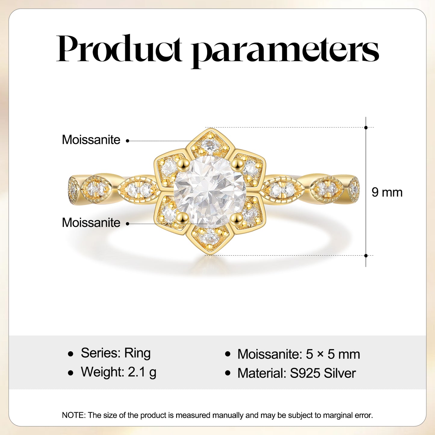 K Gold Natural Moissanite Ring