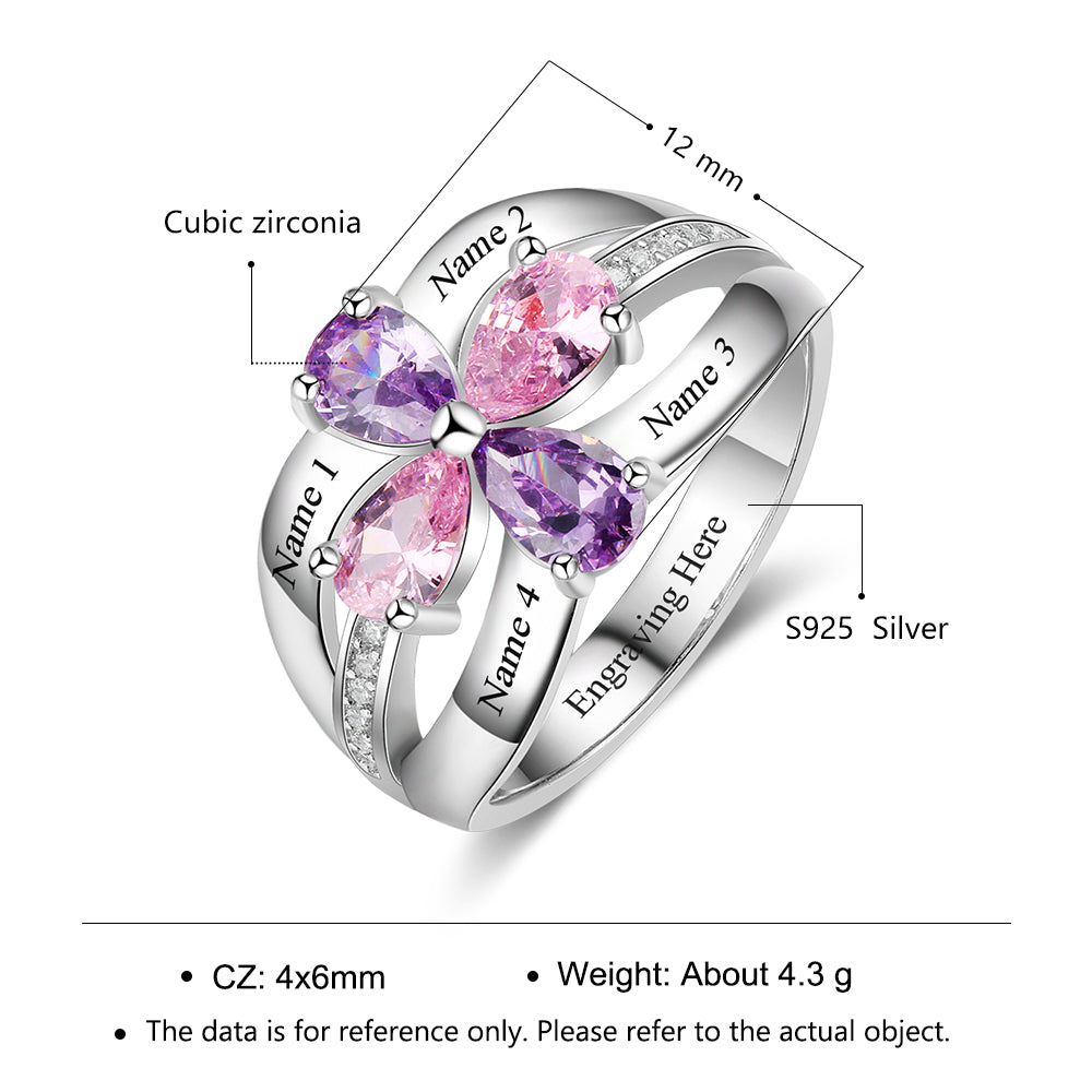 925 Sterling Silver Flower Birthstone Ring