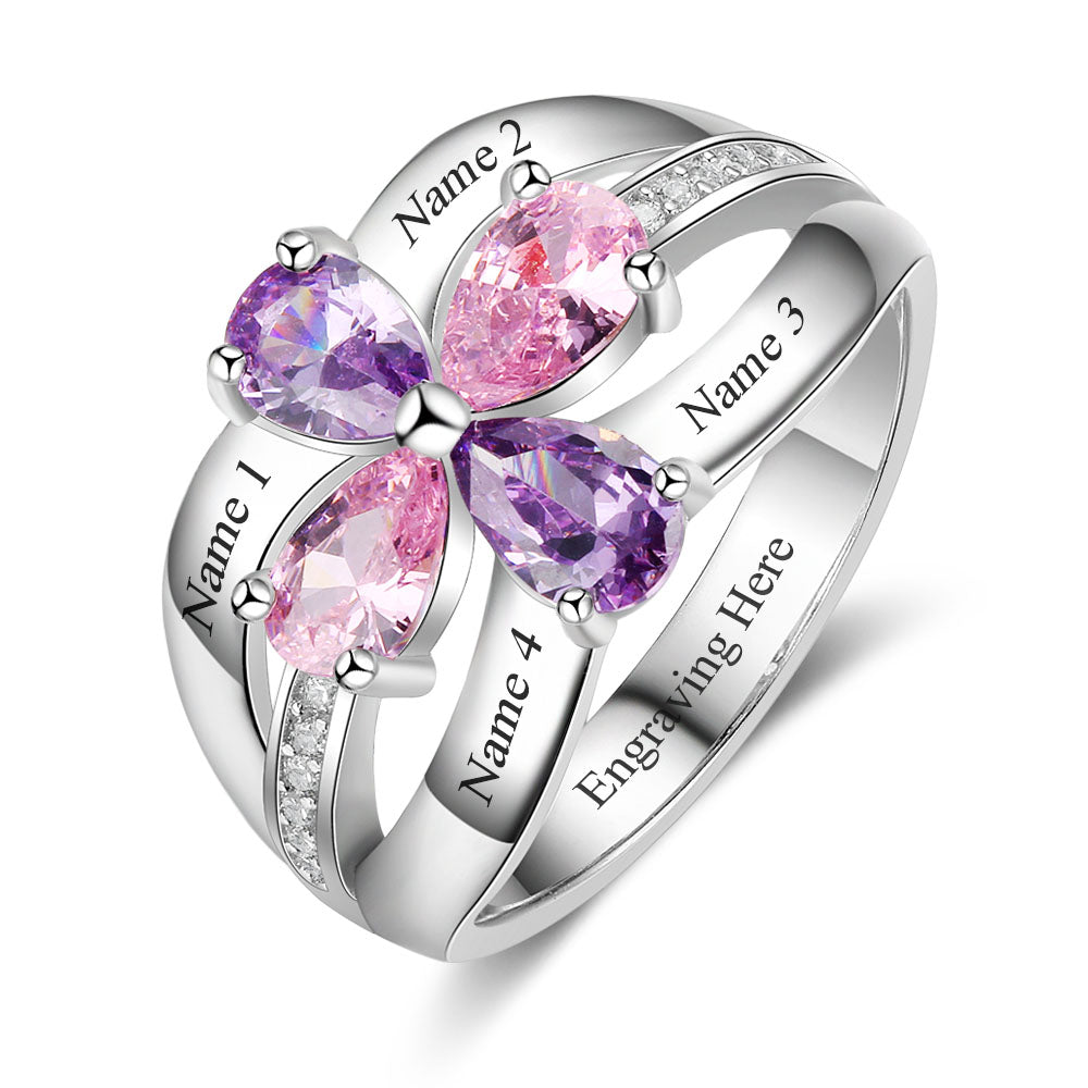 925 Sterling Silver Flower Birthstone Ring