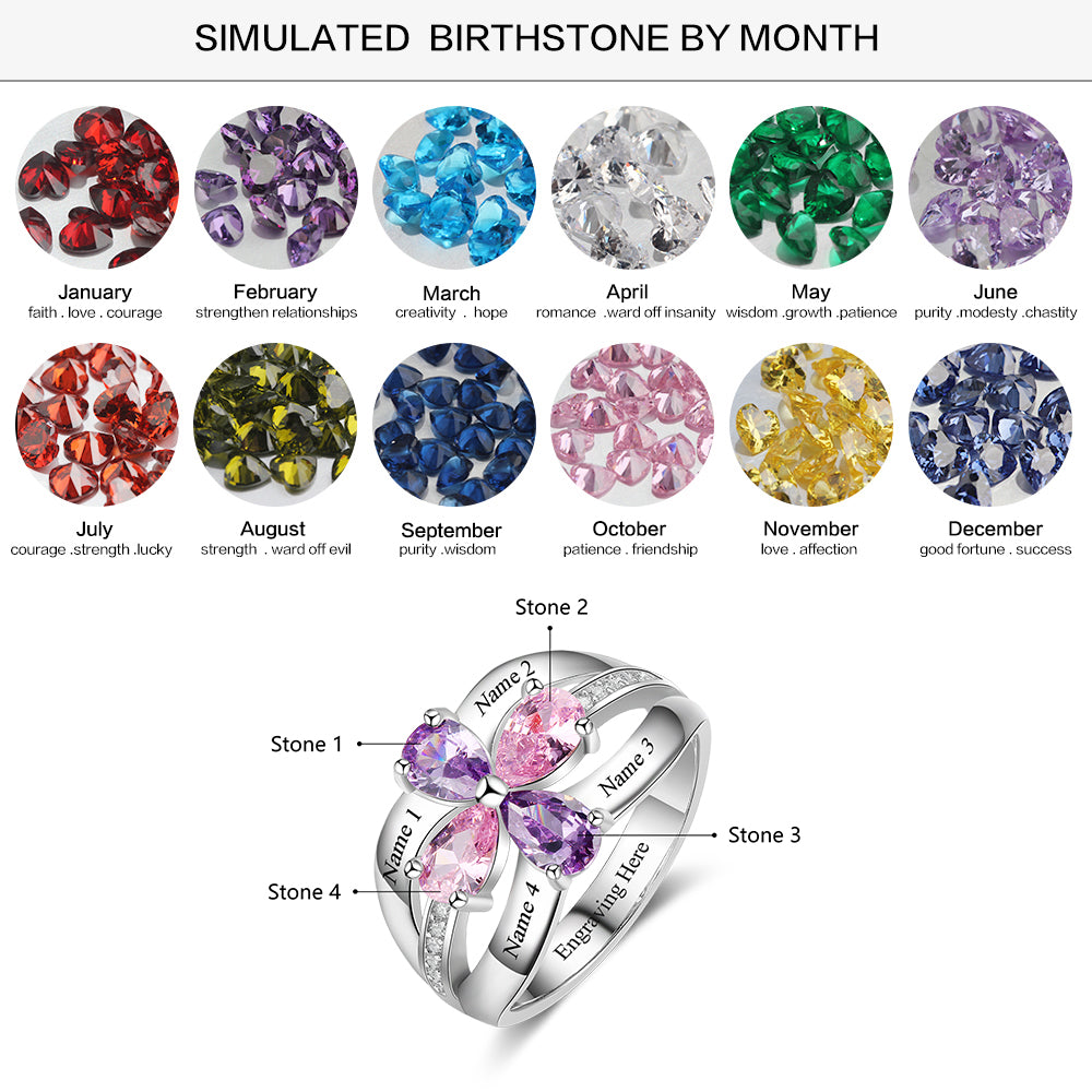 925 Sterling Silver Flower Birthstone Ring