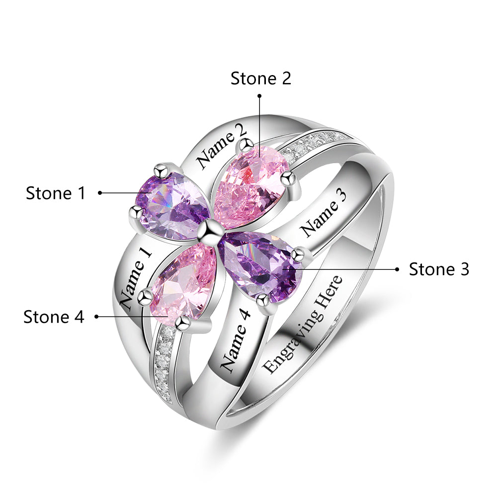 925 Sterling Silver Flower Birthstone Ring