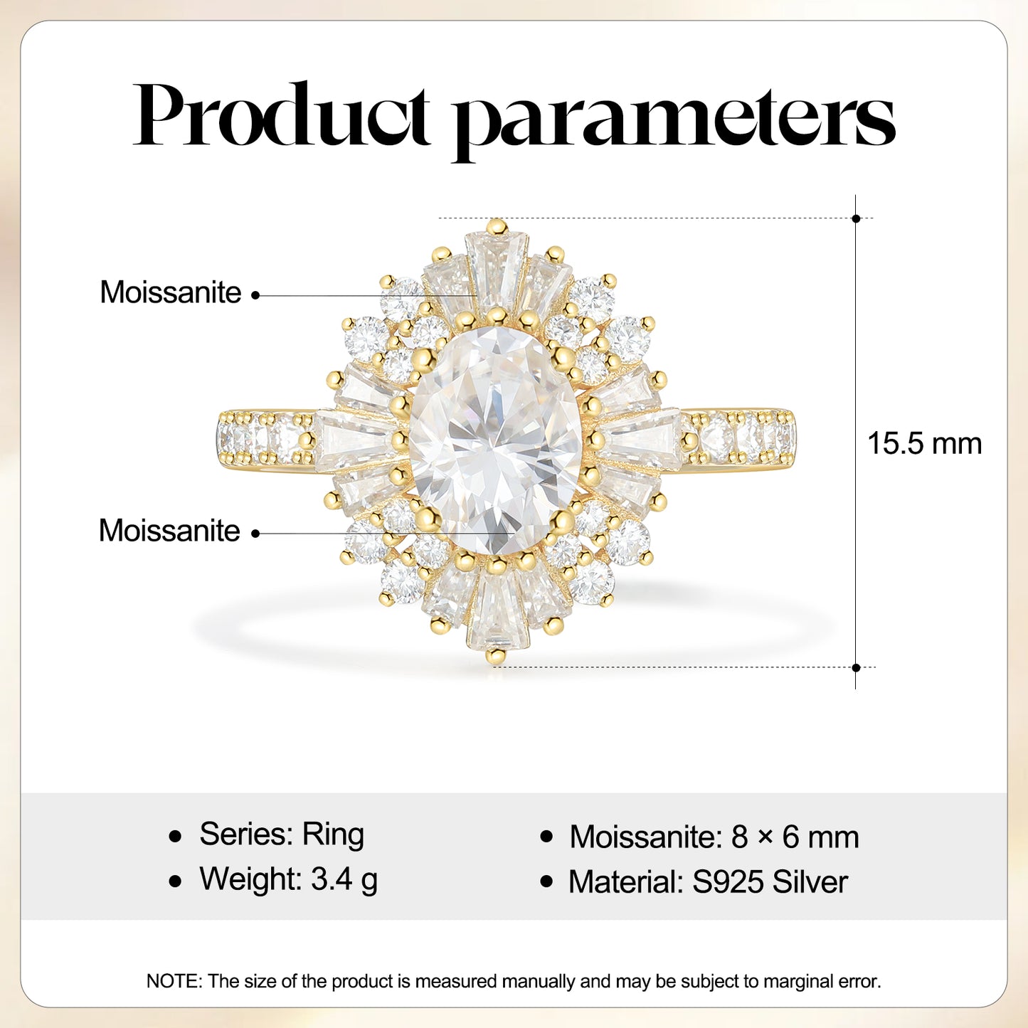 K Gold Natural Moissanite Ring