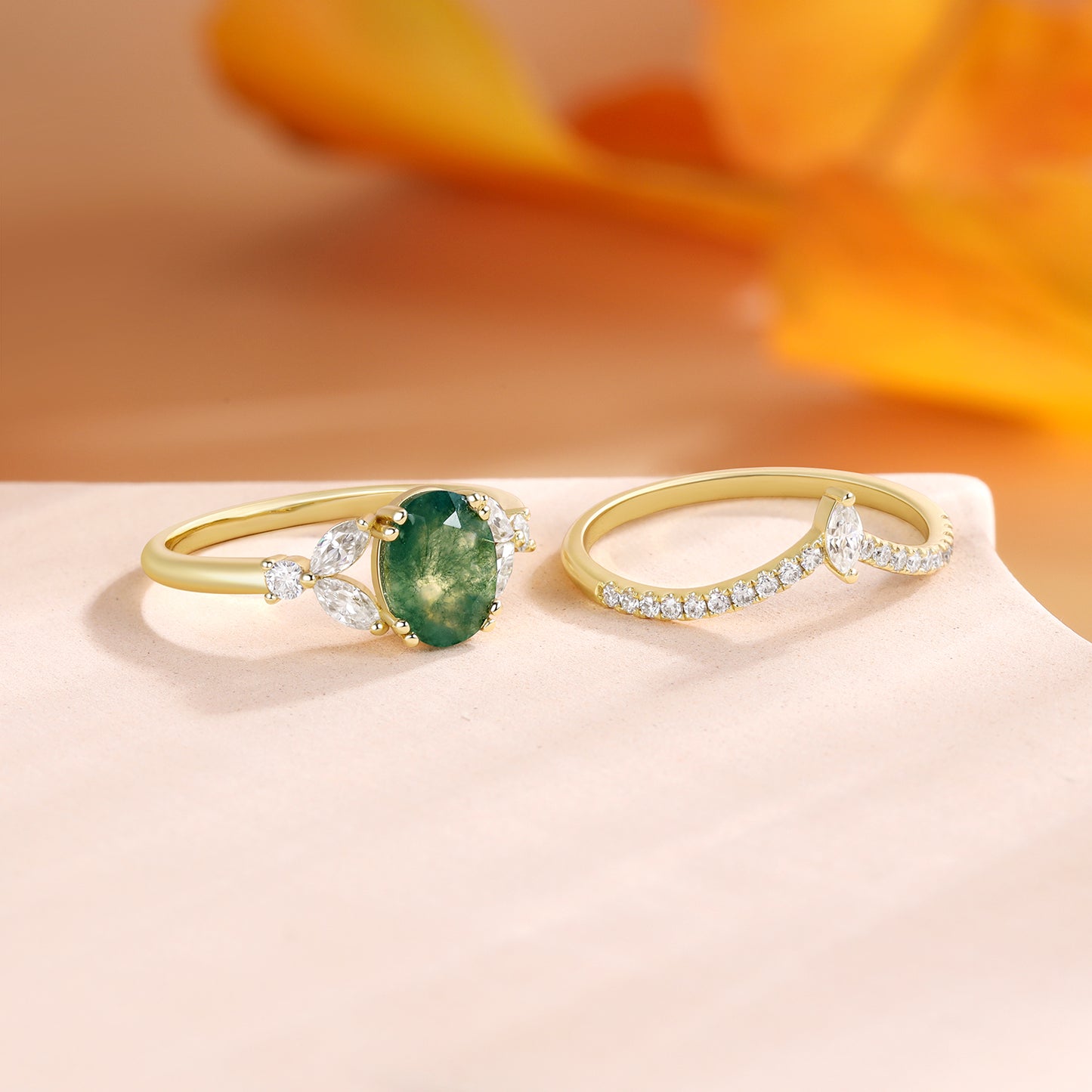 K Gold Natural Moss Agate Ring