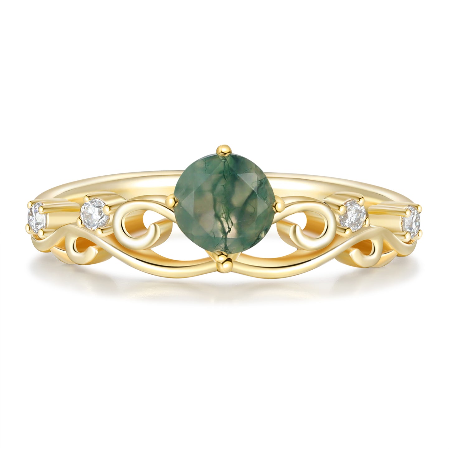 K Gold Natural Moss Agate Ring