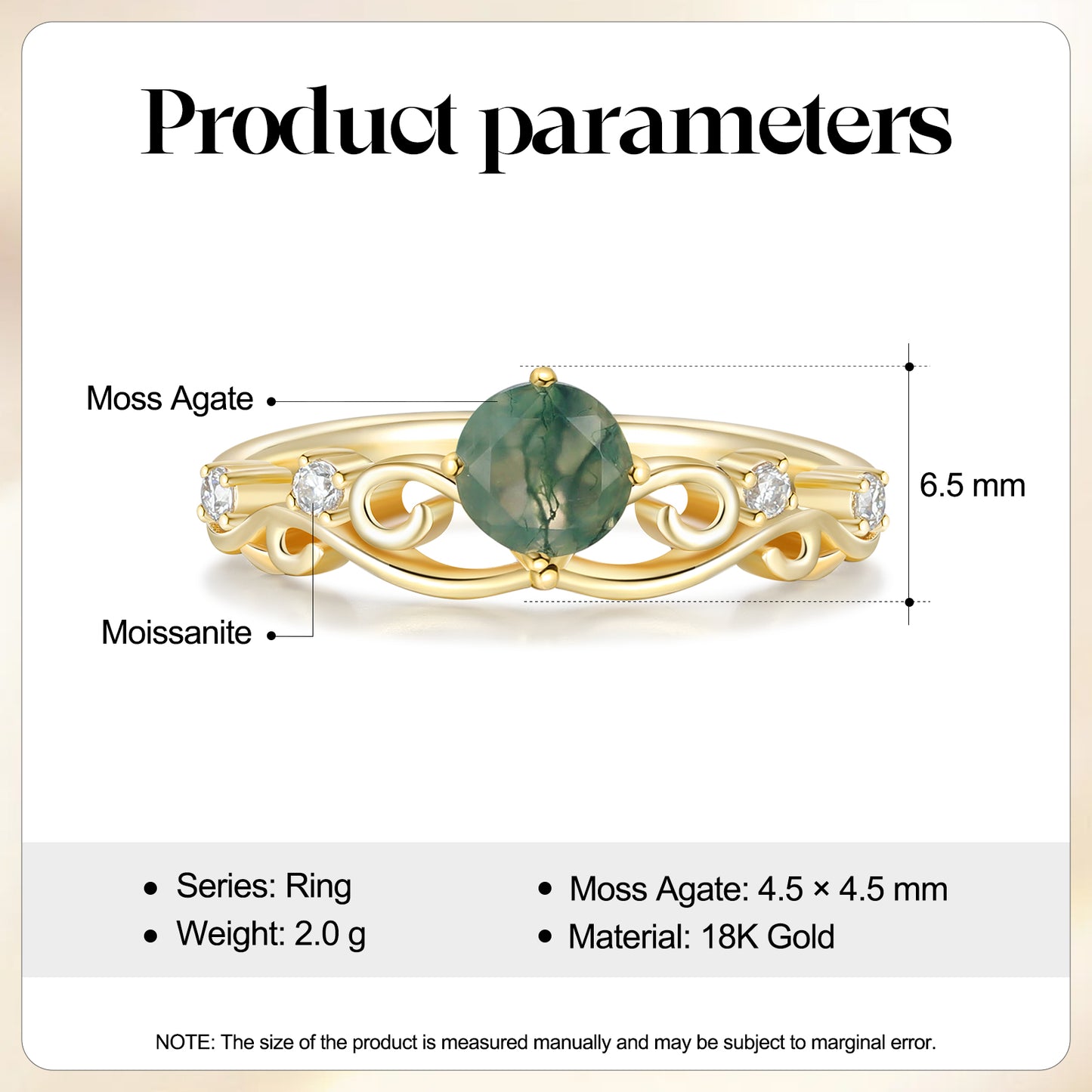 K Gold Natural Moss Agate Ring