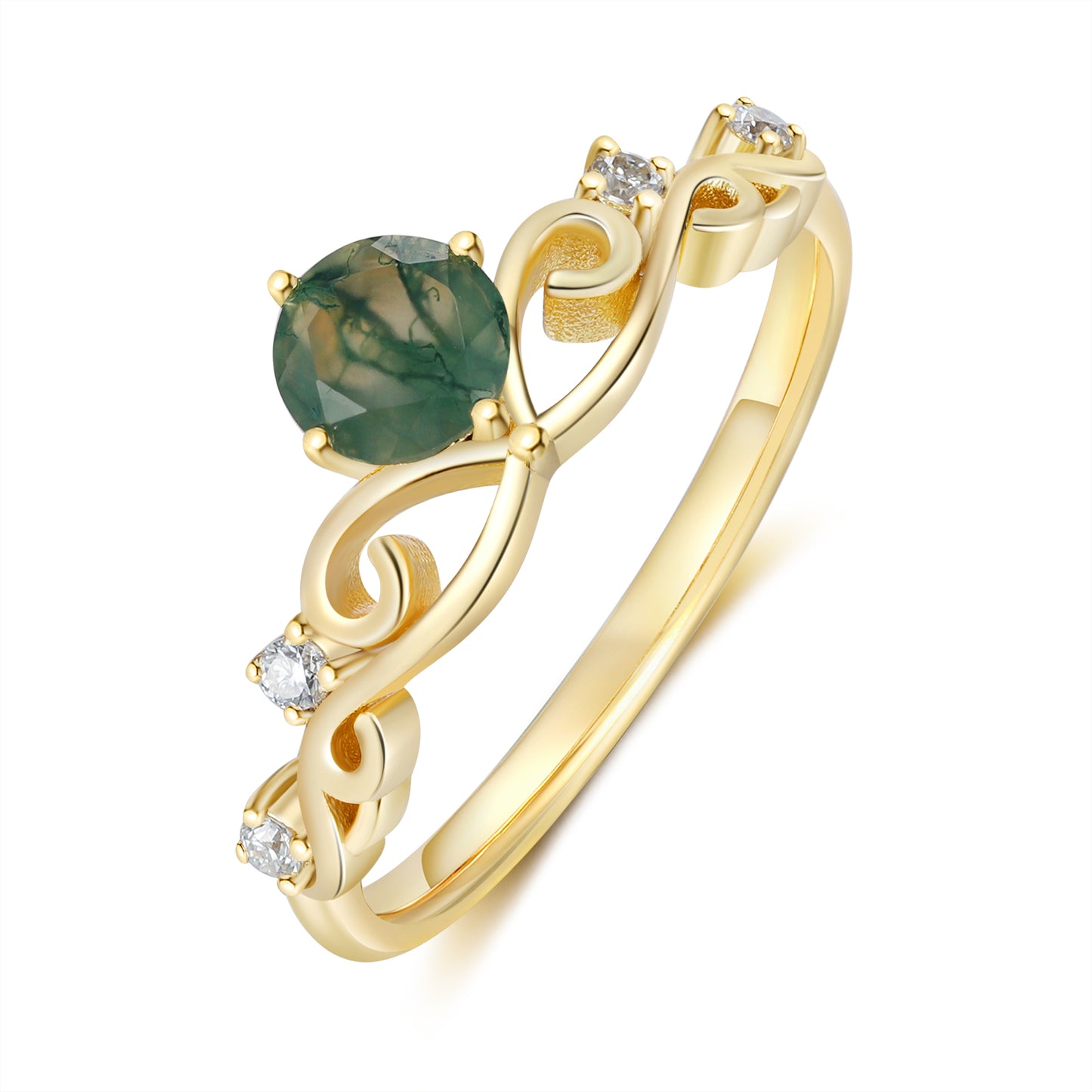 K Gold Natural Moss Agate Ring