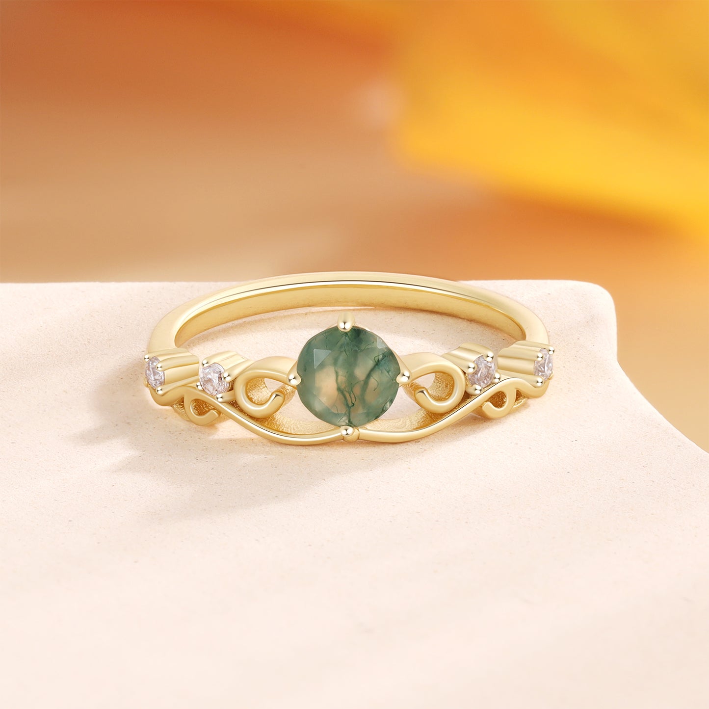 K Gold Natural Moss Agate Ring