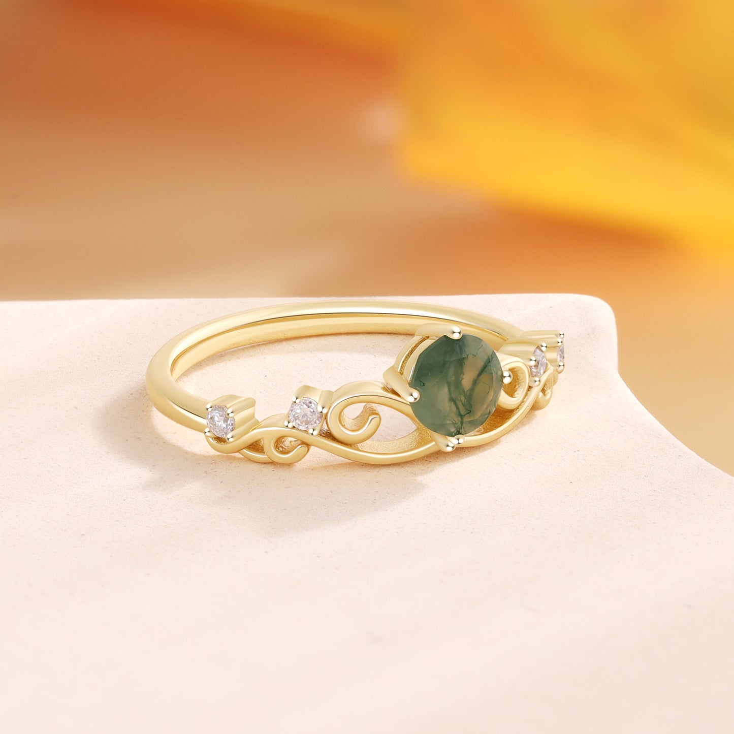 K Gold Natural Moss Agate Ring