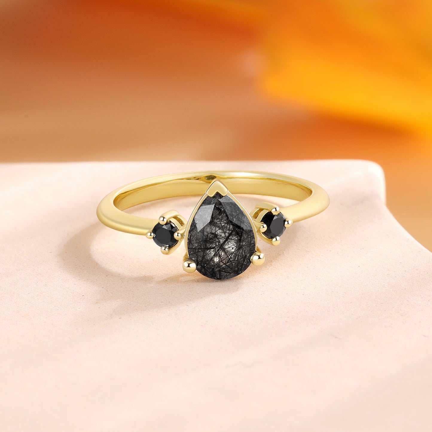 K Gold Natural Black Quartz Ring