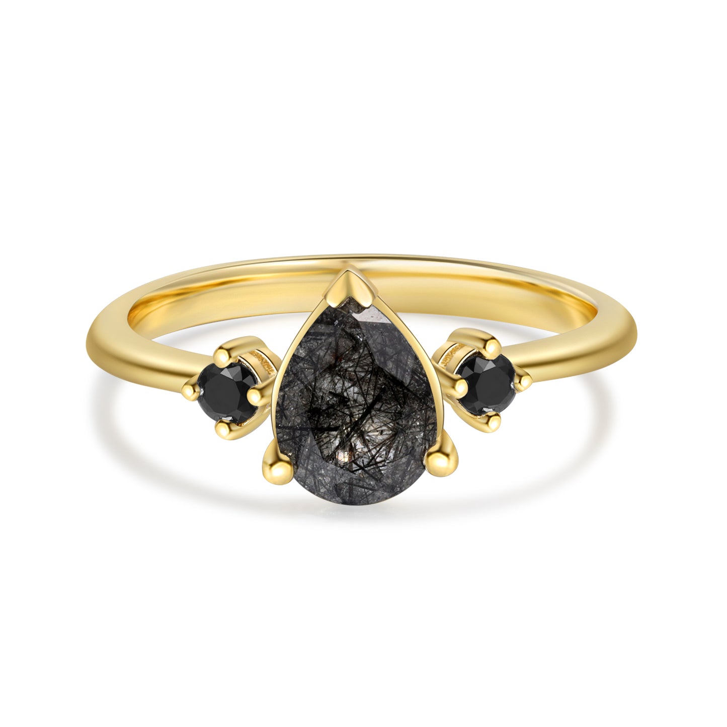 K Gold Natural Black Quartz Ring