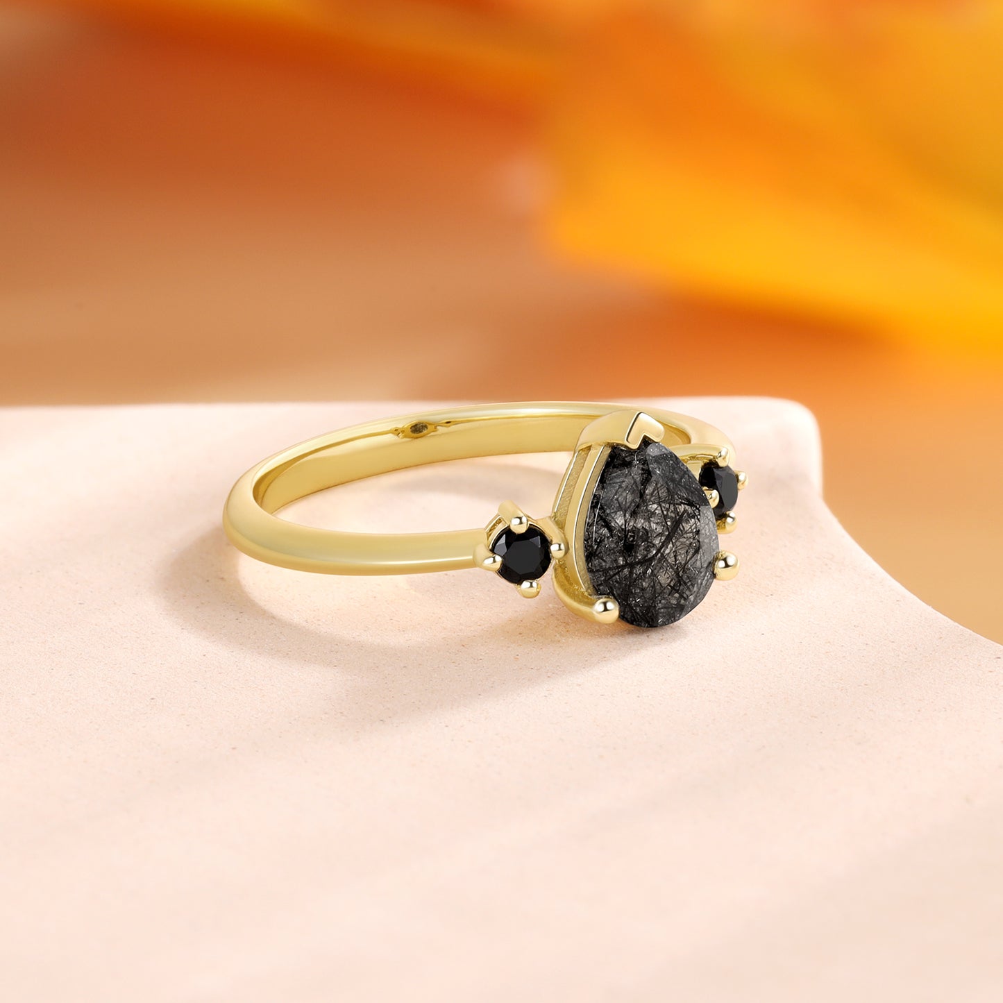 K Gold Natural Black Quartz Ring