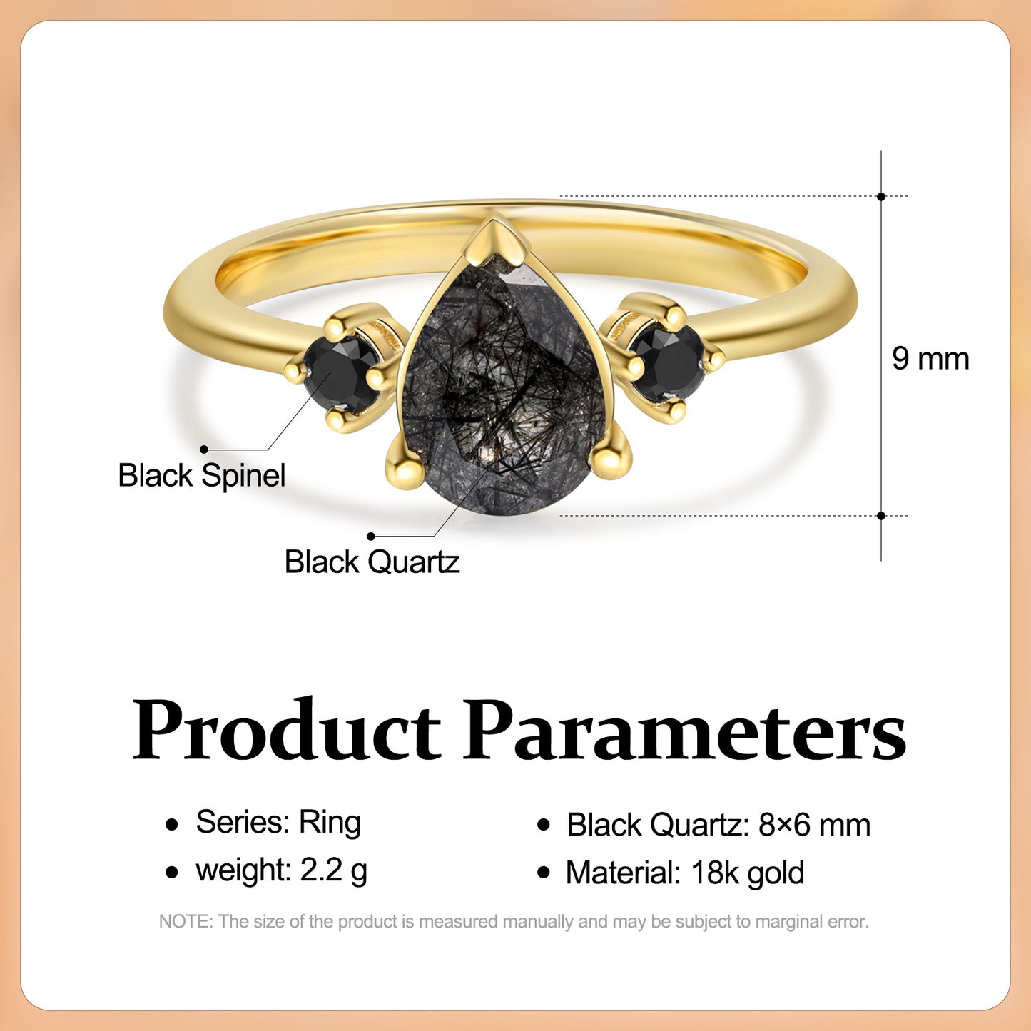 K Gold Natural Black Quartz Ring