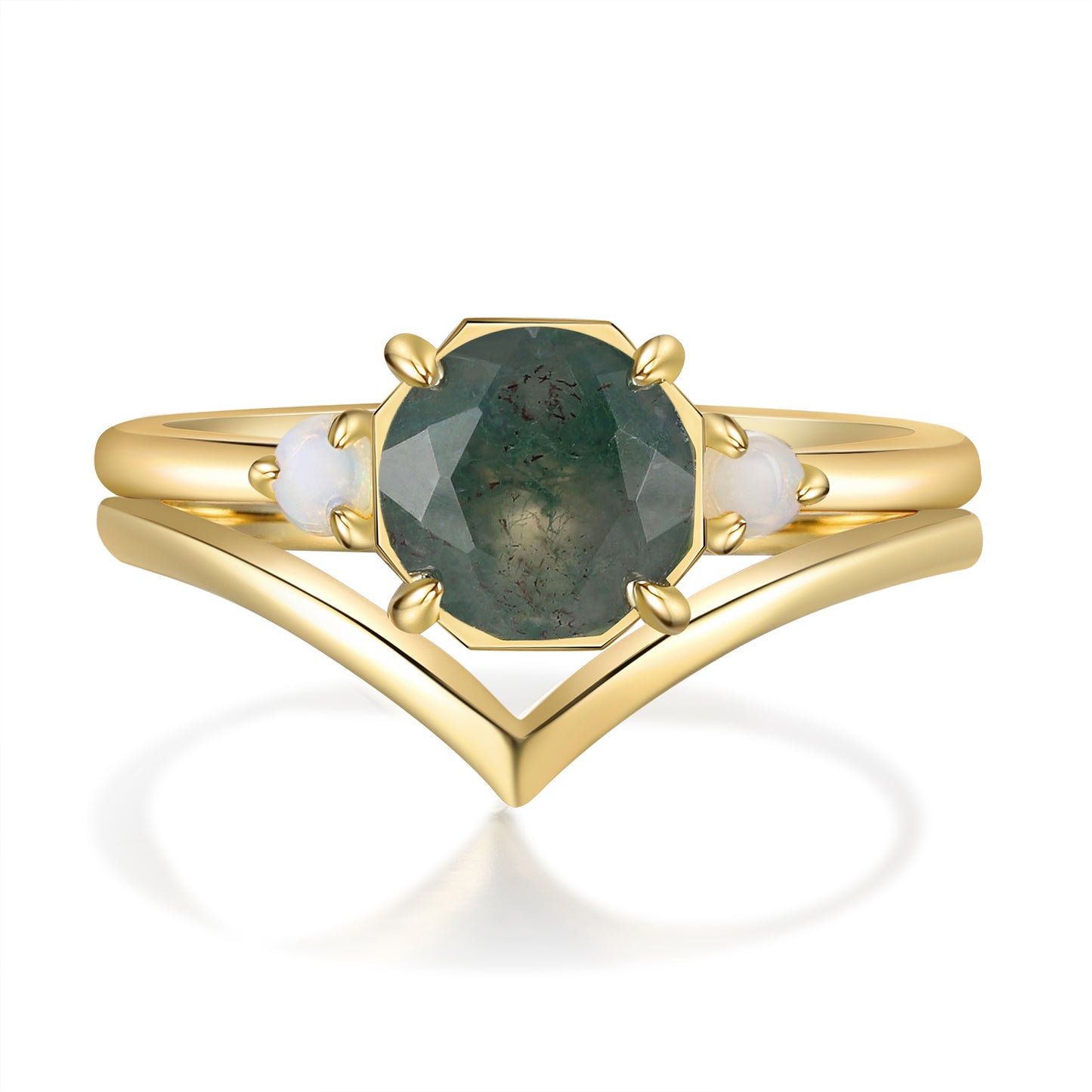 K Gold Natural Moss Agate Ring