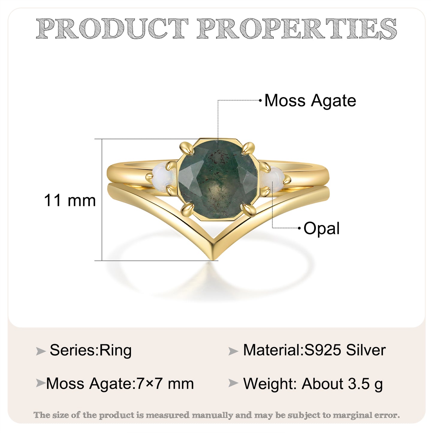 K Gold Natural Moss Agate Ring