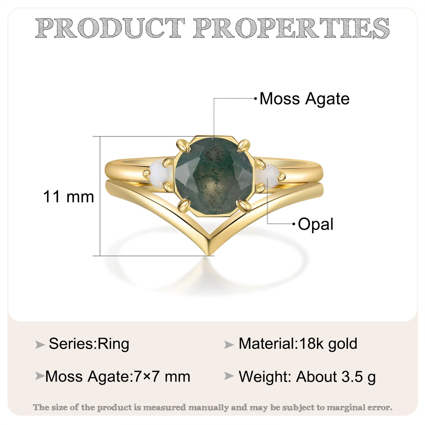 K Gold Natural Moss Agate Ring