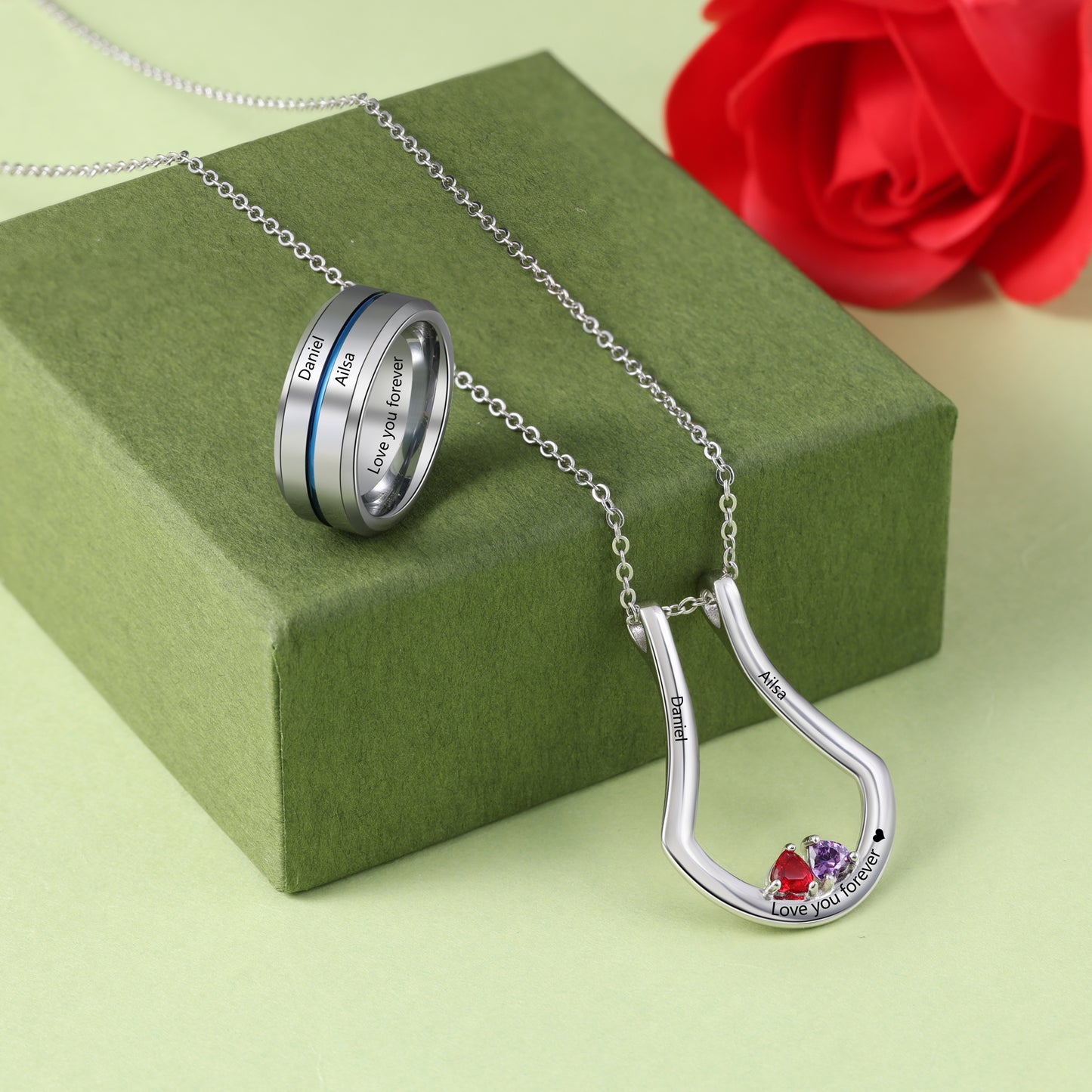 Birthstone Pendant Necklace with Ring