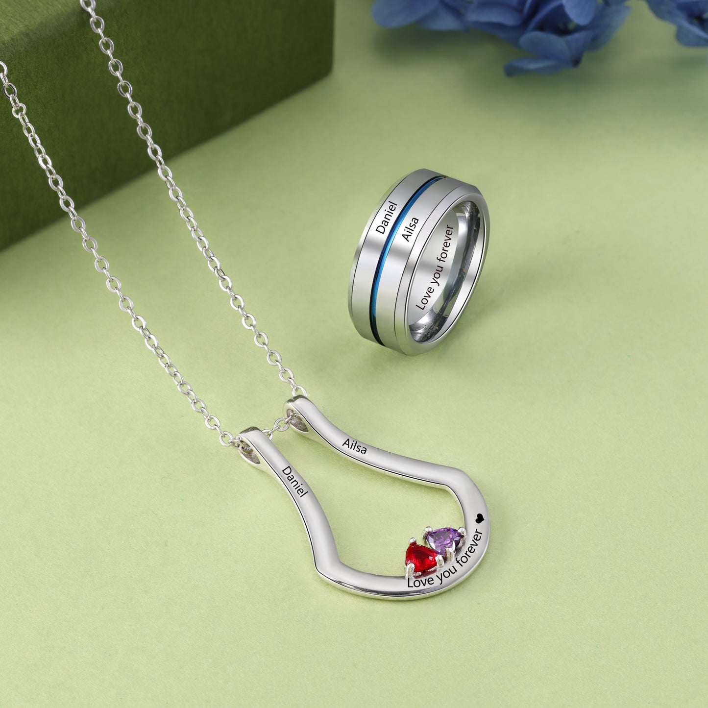 Birthstone Pendant Necklace with Ring