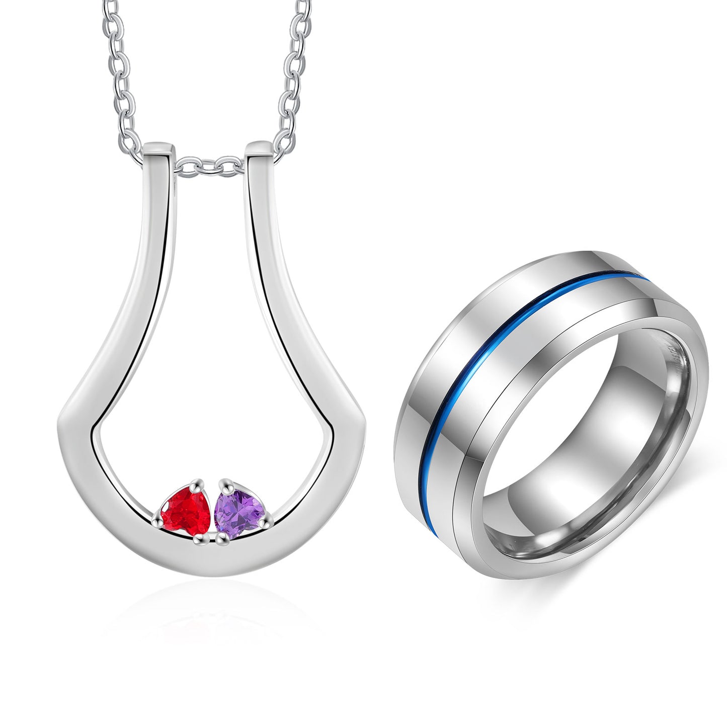 Birthstone Pendant Necklace with Ring