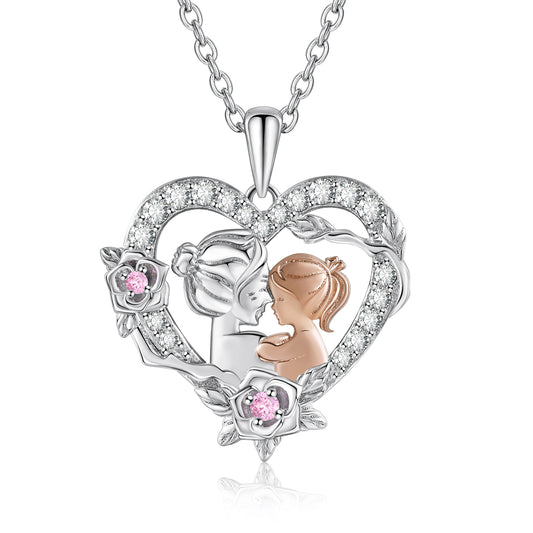 Mother and Child Love Heart Pendant Necklace