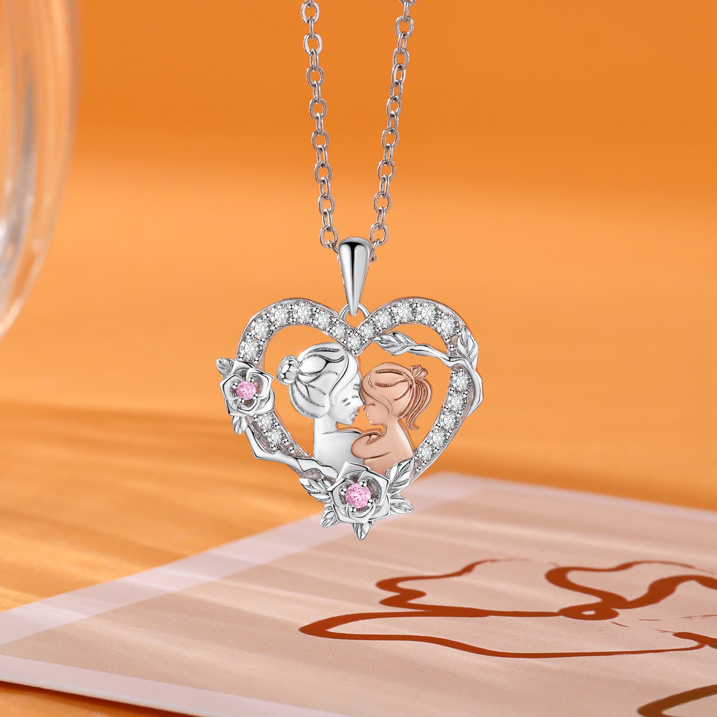 Mother and Child Love Heart Pendant Necklace