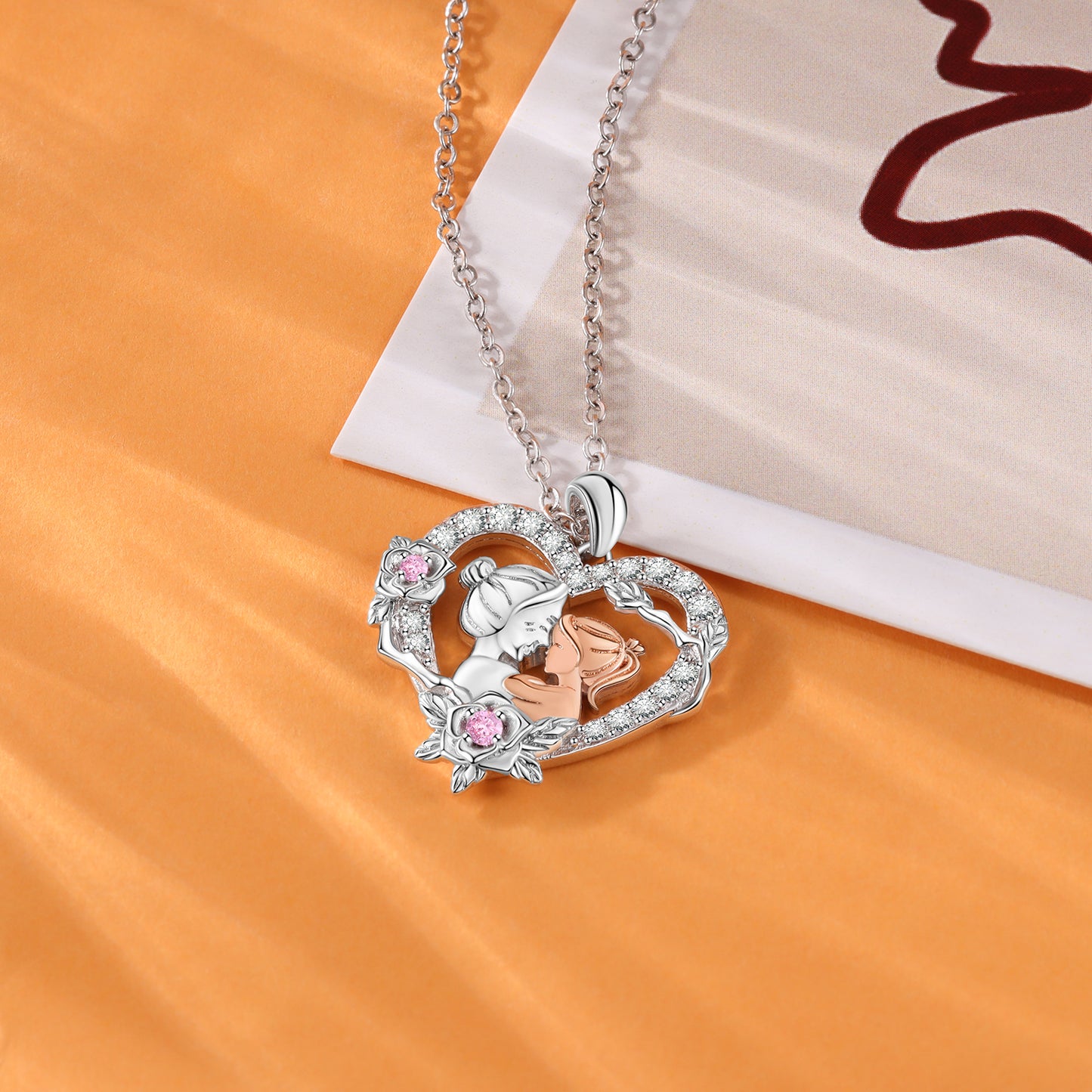 Mother and Child Love Heart Pendant Necklace