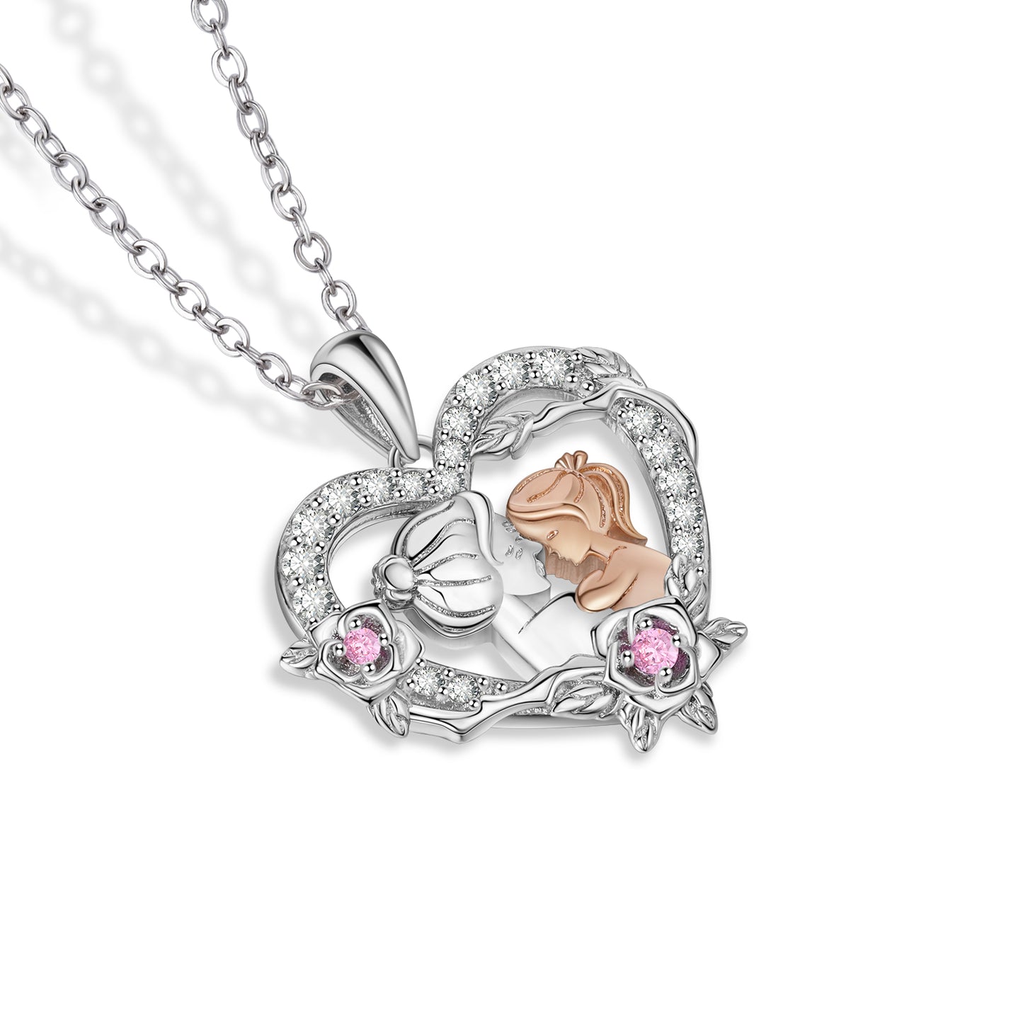 Mother and Child Love Heart Pendant Necklace