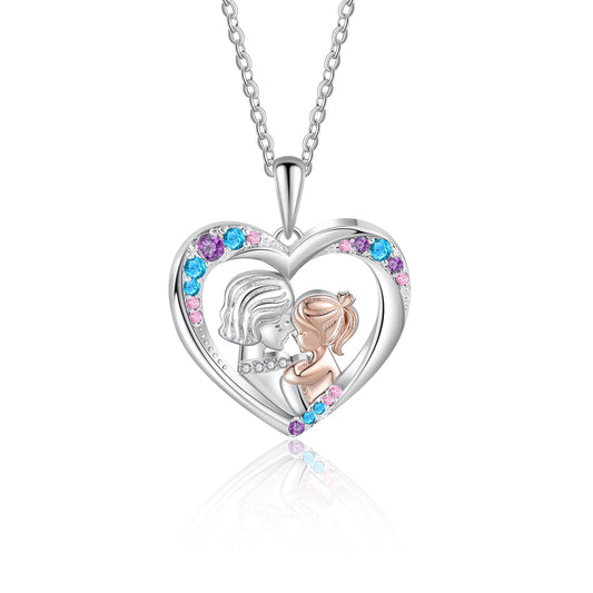 Mother and Child Love Heart Pendant Necklace