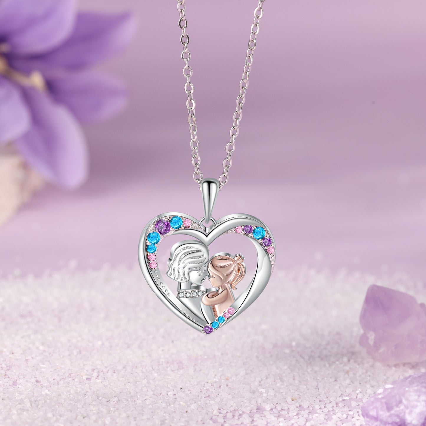 Mother and Child Love Heart Pendant Necklace