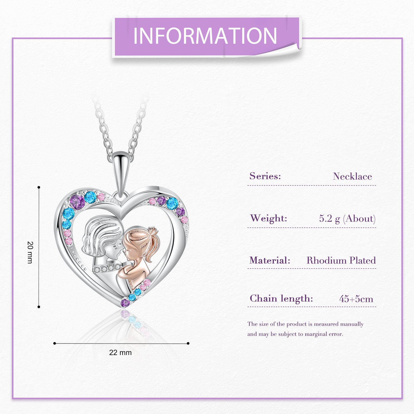 Mother and Child Love Heart Pendant Necklace