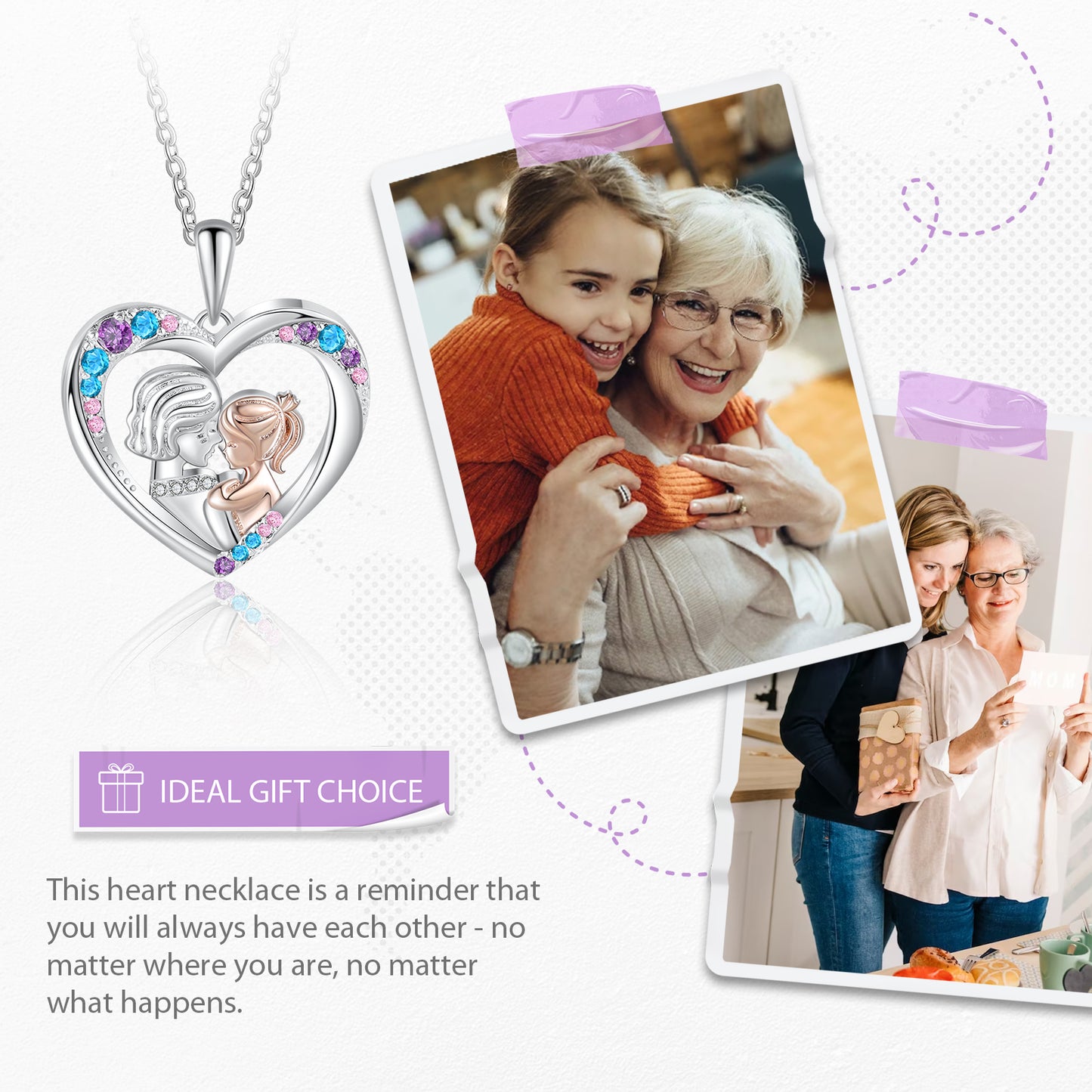 Mother and Child Love Heart Pendant Necklace