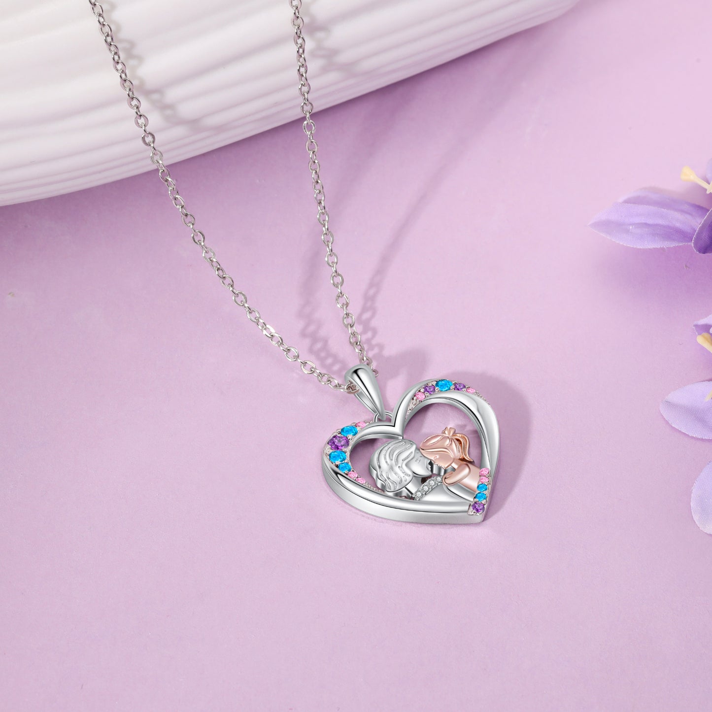 Mother and Child Love Heart Pendant Necklace