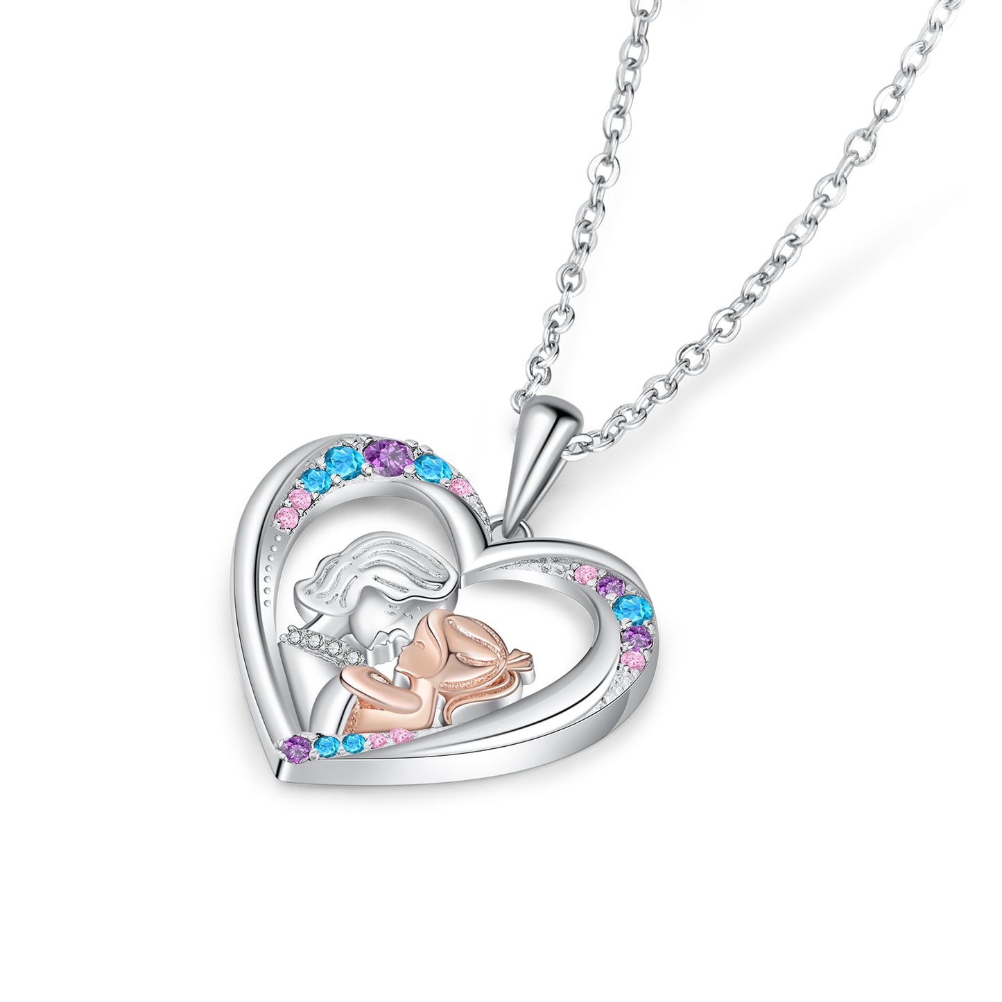 Mother and Child Love Heart Pendant Necklace