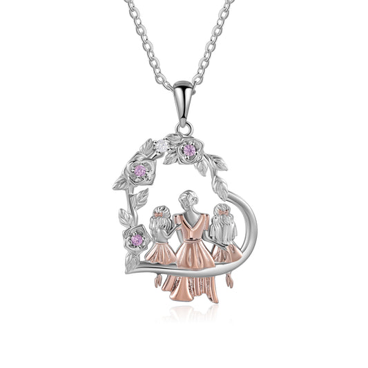 Mother and Sister Heart Pendant Necklace