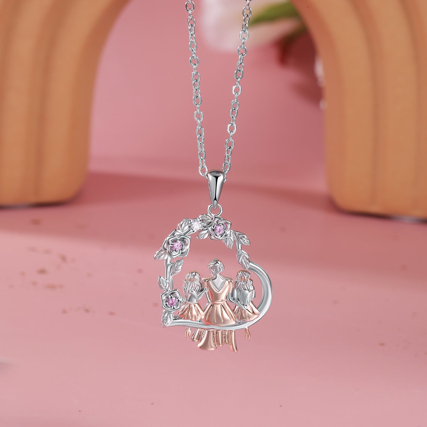 Mother and Sister Heart Pendant Necklace