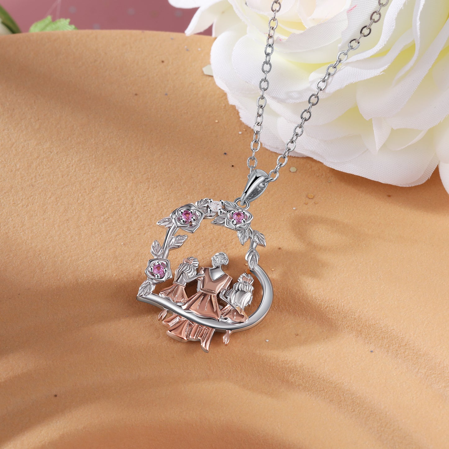 Mother and Sister Heart Pendant Necklace