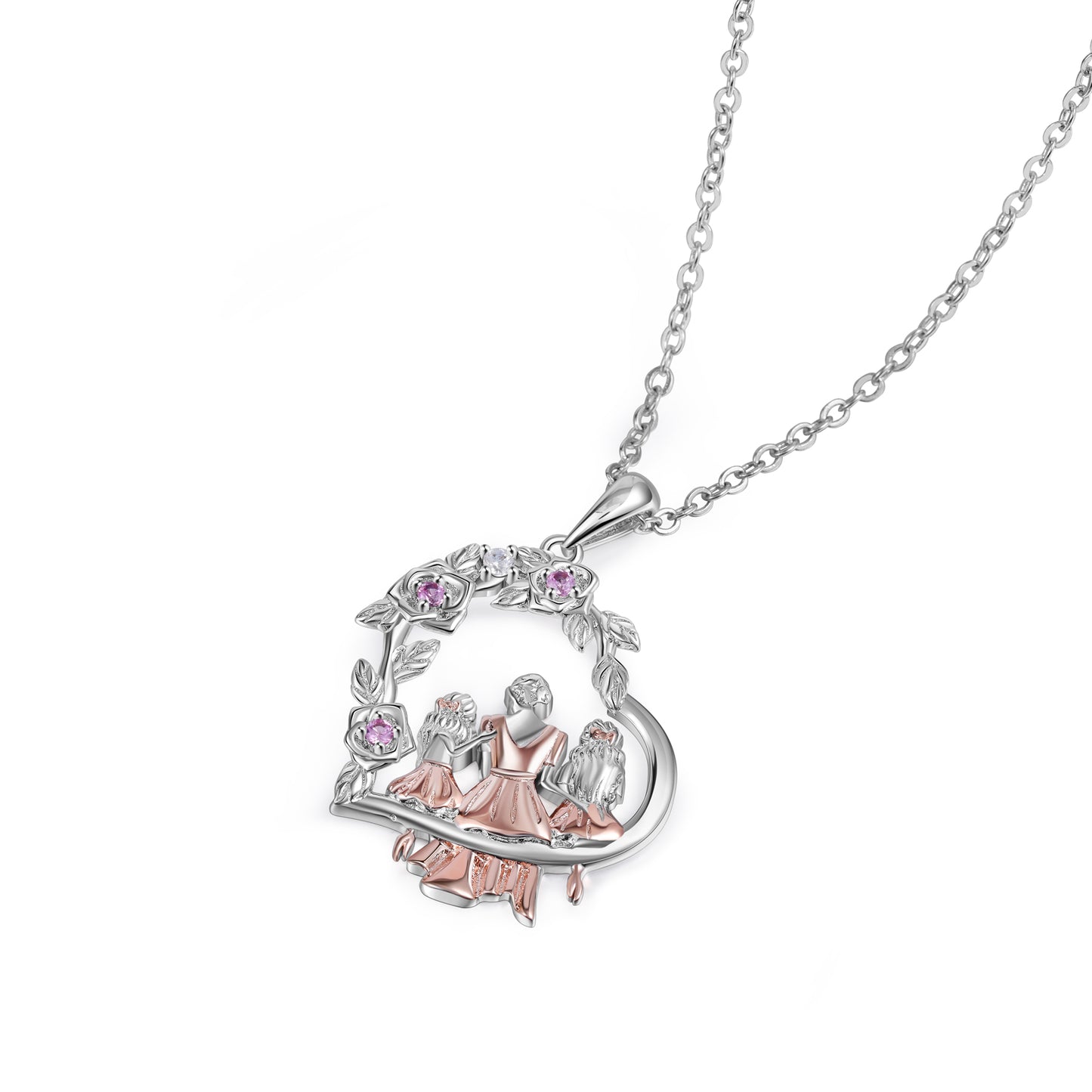 Mother and Sister Heart Pendant Necklace