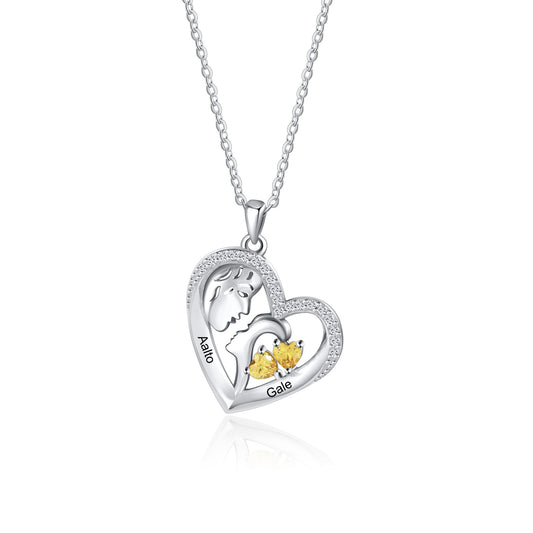 Custom Birthstone Heart Necklace with Child and Adult
