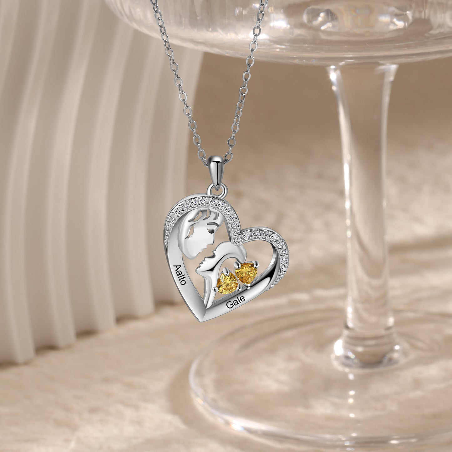 Custom Birthstone Heart Necklace with Child and Adult