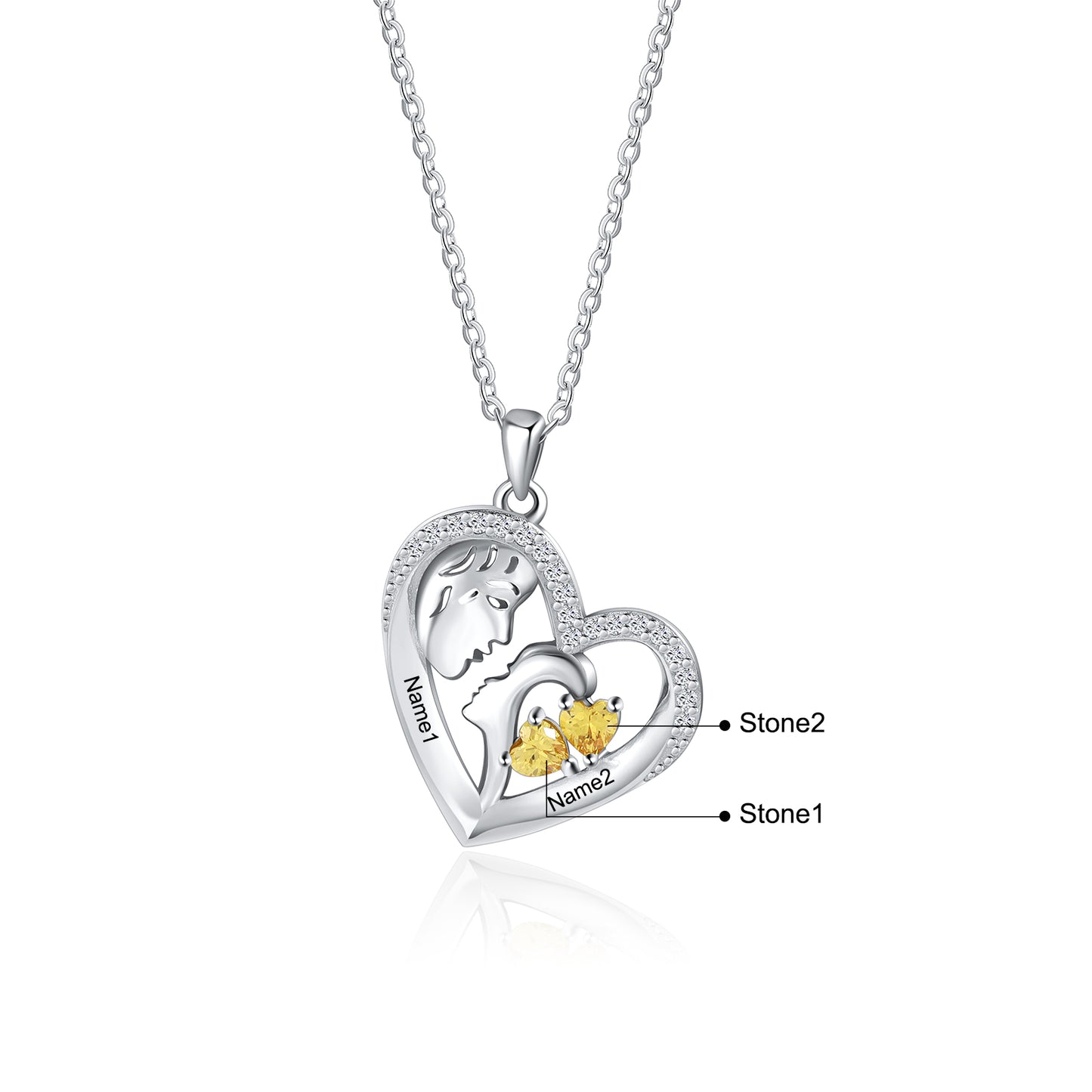 Custom Birthstone Heart Necklace with Child and Adult