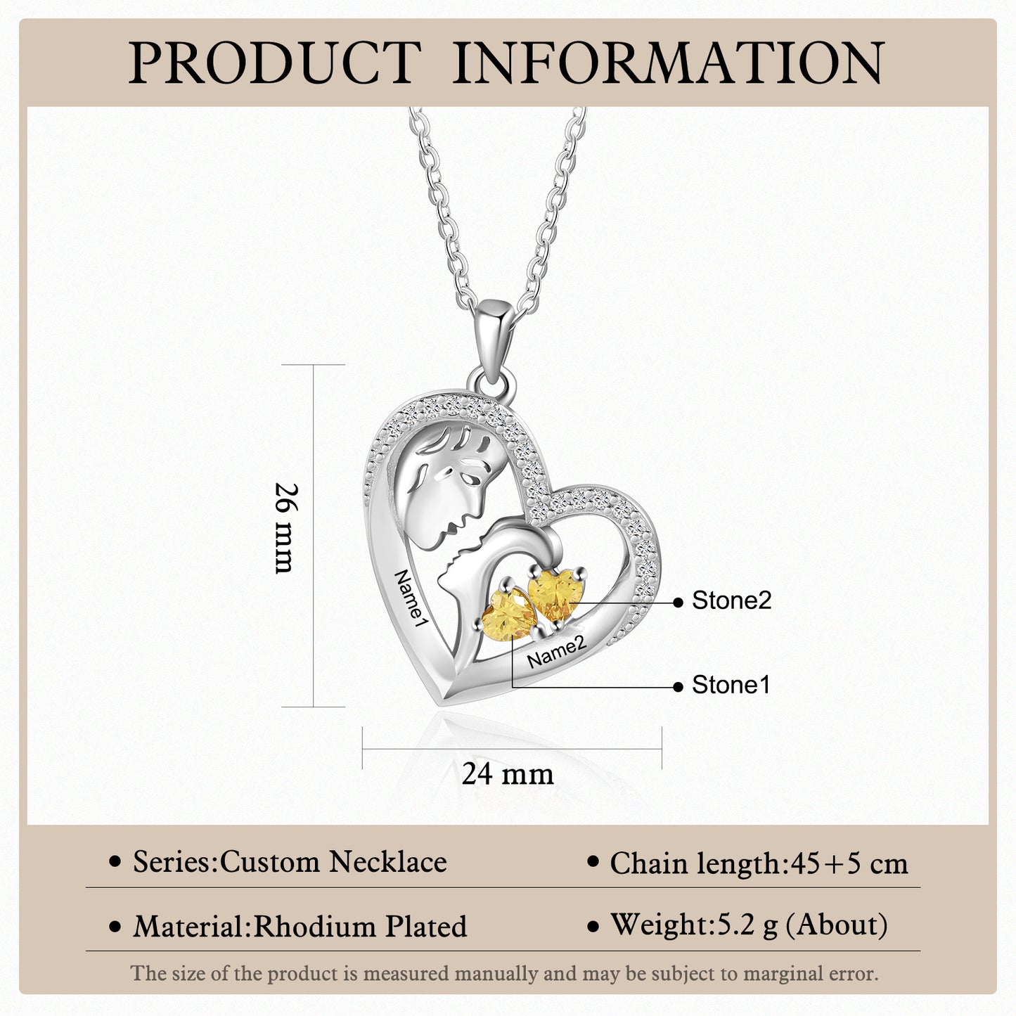 Custom Birthstone Heart Necklace with Child and Adult