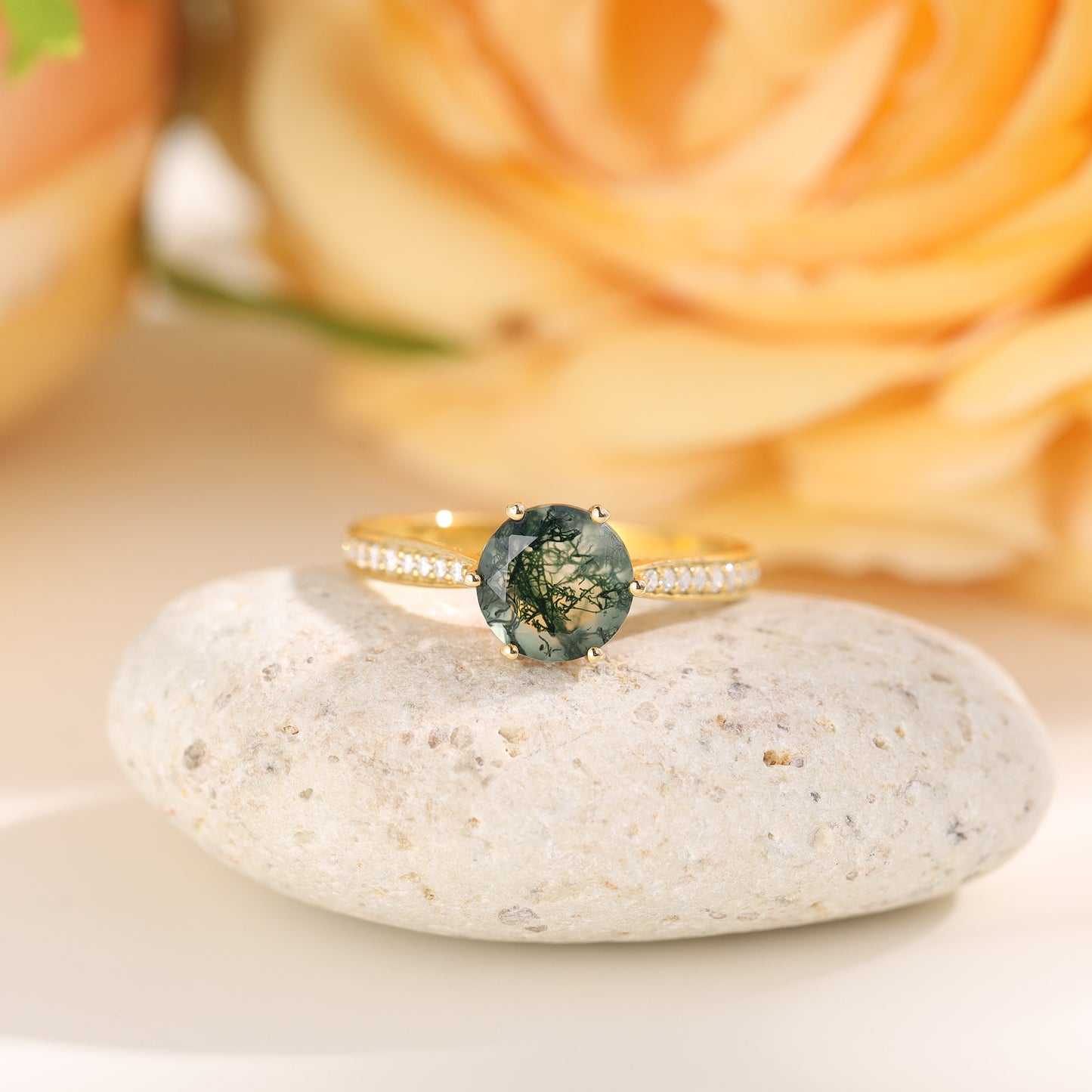 925 Sterling Silver Natural Moss Agate Ring